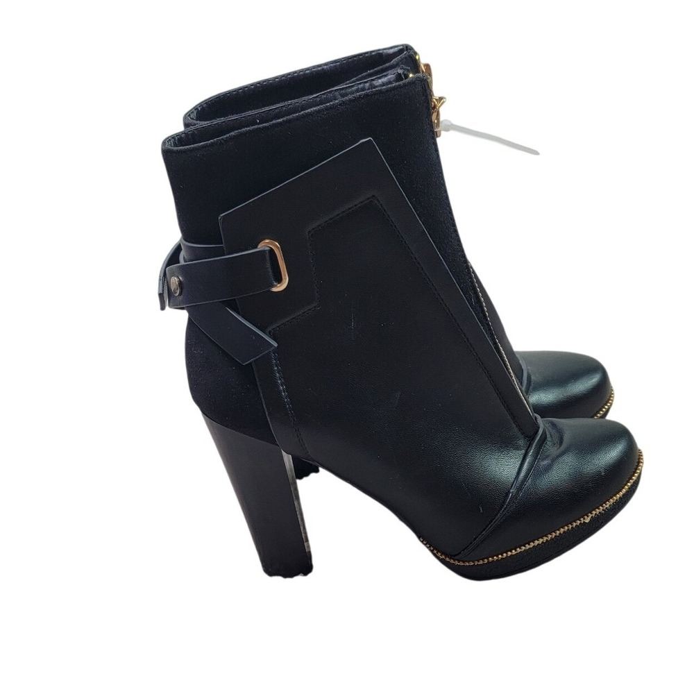Black Gold Zip Front Ankle Boots High Block Heel Buckle Strap ABD0773-8 Womens 8